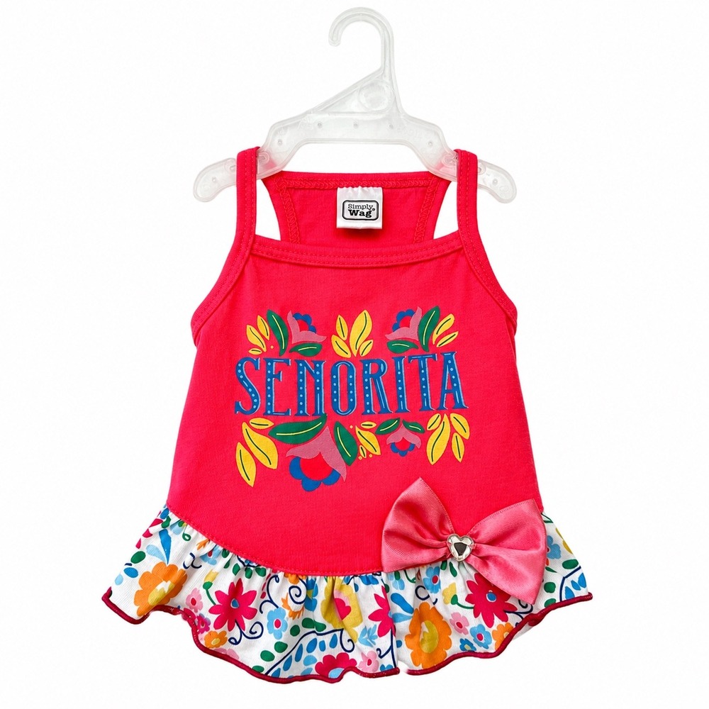 (NWOT)‎ Simply Wag Señorita Dog Dress XS Red Floral Fiesta Ruffle